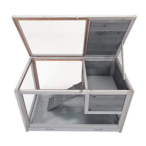 Sardoxx 35" Rabbit Hutch Large Wooden Bunny Cage Single Level Guinea Pig Hamster Hutch with Removable Tray, Small Animals Bunny Cage Indoor/Outdoor for Rest and Run, Mini Lounge, Easy Clean, Grey