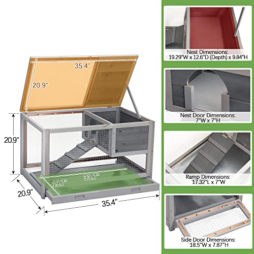 Sardoxx 35" Rabbit Hutch Large Wooden Bunny Cage Single Level Guinea Pig Hamster Hutch with Removable Tray, Small Animals Bunny Cage Indoor/Outdoor for Rest and Run, Mini Lounge, Easy Clean, Grey