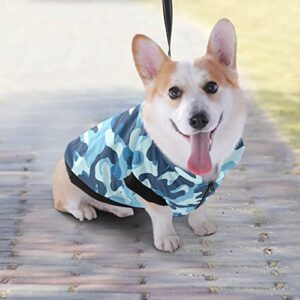 Kigai Blue Camo Dog Coat Fleece Warm Windproof Pet Clothes for Snow Cold Weather, Soft Cozy Breathable Dog Winter Jacket for Small Medium Large Dogs with Leash Hole Pet Coat(XXS - XL)