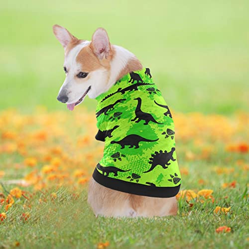 Kigai Green Dinosaurs Dog Coat Fleece Warm Windproof Pet Clothes for Snow Cold Weather, Soft Cozy Breathable Dog Winter Jacket for Small Medium Large Dogs with Leash Hole Pet Coat(XXS - XL)