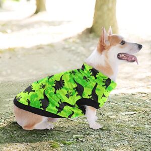 Kigai Green Dinosaurs Dog Coat Fleece Warm Windproof Pet Clothes for Snow Cold Weather, Soft Cozy Breathable Dog Winter Jacket for Small Medium Large Dogs with Leash Hole Pet Coat(XXS - XL)