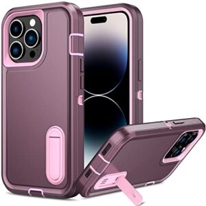 qireoky for iphone 14 pro max case[3 in 1 extreme protective] heavy duty shockproof anti-dust port cover non-slip multi layers bumper dropproof kickstand phone case for iphone 14 pro max(purple)