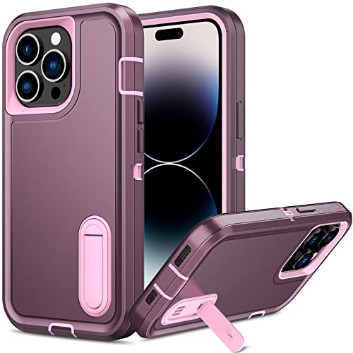 Qireoky for iPhone 14 Pro Max Case[3 in 1 Extreme Protective] Heavy Duty Shockproof Anti-dust Port Cover Non-Slip Multi Layers Bumper Dropproof Kickstand Phone Case for iPhone 14 Pro Max(Purple)