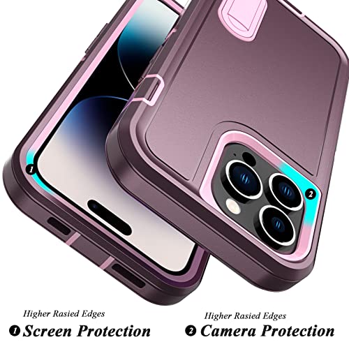 Qireoky for iPhone 14 Pro Max Case[3 in 1 Extreme Protective] Heavy Duty Shockproof Anti-dust Port Cover Non-Slip Multi Layers Bumper Dropproof Kickstand Phone Case for iPhone 14 Pro Max(Purple)