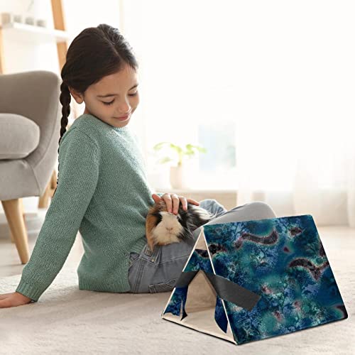 Y-DSIWX Guinea Pig House Bed, Rabbit Large Hideout, Small Animals Nest Hamster Cage Habitats Abstract Oil Painting Texture Blue