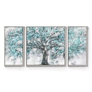abstract landscape canvas wall art: blue tree blooming pictures large nature maple oil painting print framed glitter silver foil contemporary hand painted artwork for modern living room bedroom bathroom