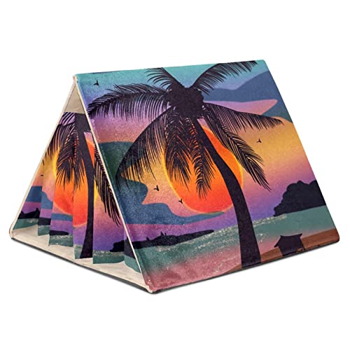 Y-DSIWX Guinea Pig Hideout Cozy Hamster House Cave for Bunny Chinchilla Hedgehog Small Animal Beach Sunset Palm Tree Colorful Pattern