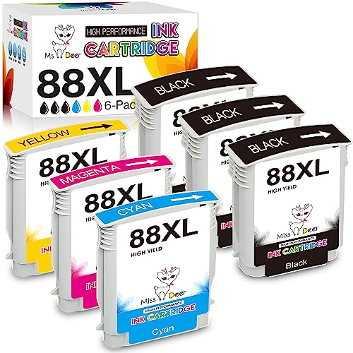 MS DEER Upgraded Compatible 88 Ink Cartridges Replacement for HP 88 XL High Yield for OfficeJet Pro K550 K5400 K8600 L7000 L7500 L7550 L7600 Printer (3 Black, 1 Cyan, 1 Magenta, 1 Yellow) 6 Pack