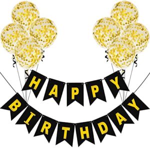 chrorine black happy birthday banner bunting 8pcs gold confetti balloon for birthday party supplies
