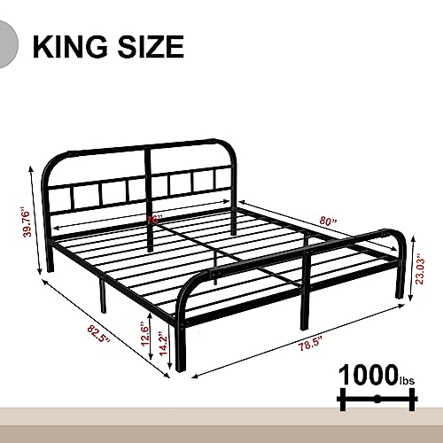 HAOARA Heavy Duty King Bed Frame with Headboard Footboard/Quiet and Anti-Slip/Metal Platform Bed Frame No Box Spring Needed/Sturdy Steel Support/Easy Assembly