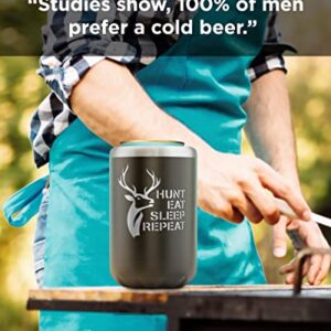 SoHo Can Cooler Gift for Men Hunting Lovers, Insulated for 12oz Standard Beer or Soda Can, Tumbler for Christmas 2022 / Birthday Gifts " Hunt Eat Sleep Repeat" (Gift Boxed)
