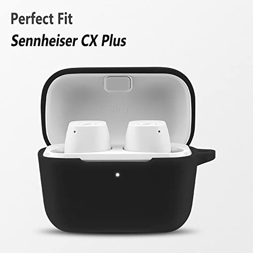 Geiomoo Silicone Case Compatible with Sennheiser CX Plus, Protective Cover with Carabiner (Black)