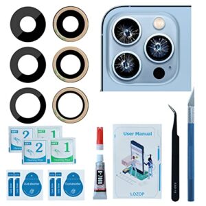 lozop rear camera lens glass replacement with adhesive pre-installed compatible for iphone 13 pro / 13 pro max (3 pieces/set) with repair tools and installation manual