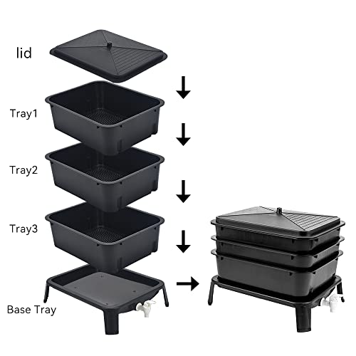 Garden 4 Tray PP 30L Worm Compost Bin,Farm Compost Bin, Sustainable Design Worm Factory Vermicomposting for Recycling Food Waste