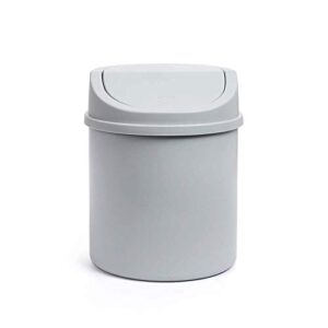 REBABA Desktop Mini Trash Can with Swing Lid, Plastic Tiny Waste Bin Countertop Trash Can for Office Bathroom Kitchen Hotel(Grey)