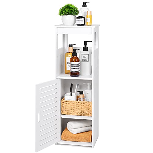 YIGANG Waterproof Bathroom Storage Cabinet,FreeStanding Cabinet Organizer Unit with 1 Door and Shelf for Store Toilet Paper,Shampoo,White