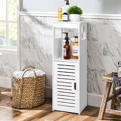 YIGANG Waterproof Bathroom Storage Cabinet,FreeStanding Cabinet Organizer Unit with 1 Door and Shelf for Store Toilet Paper,Shampoo,White