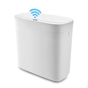 touchless trash can,3.2 gallon waterproof automatic smart bathroom garbage can with lid, slim motion sensor plastic narrow trash bin for bedroom, kitchen, office,rv white