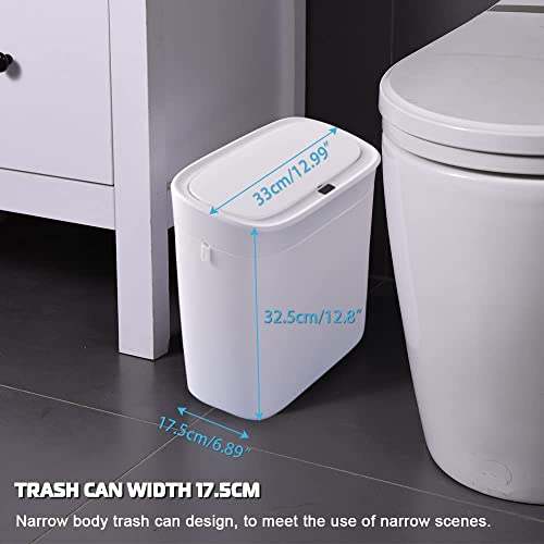 Touchless Trash Can,3.2 Gallon Waterproof Automatic Smart Bathroom Garbage Can with Lid, Slim Motion Sensor Plastic Narrow Trash Bin for Bedroom, Kitchen, Office,RV White