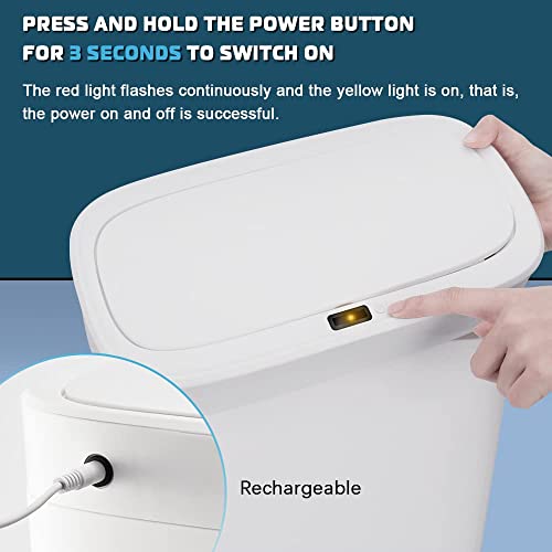 Touchless Trash Can,3.2 Gallon Waterproof Automatic Smart Bathroom Garbage Can with Lid, Slim Motion Sensor Plastic Narrow Trash Bin for Bedroom, Kitchen, Office,RV White