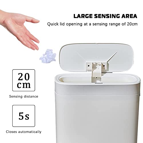 Touchless Trash Can,3.2 Gallon Waterproof Automatic Smart Bathroom Garbage Can with Lid, Slim Motion Sensor Plastic Narrow Trash Bin for Bedroom, Kitchen, Office,RV White