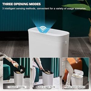 Touchless Trash Can,3.2 Gallon Waterproof Automatic Smart Bathroom Garbage Can with Lid, Slim Motion Sensor Plastic Narrow Trash Bin for Bedroom, Kitchen, Office,RV White