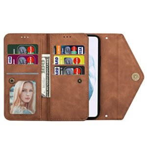 Ysnzaq Crossbody Lanyard Wallet Case for Samsung Galaxy S22 Ultra 5G 6.8", PU Leather Detachable Neck Strap with Credit Card Holder Phone Cover for Samsung Galaxy S22 Ultra 5G DKB Brown