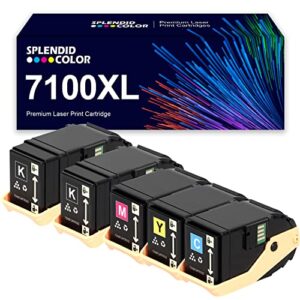 splendidcolor remanufactured 5 pack high yield 7100 toner cartridge 106r02599 106r02600 106r02601 106r02605 replacement for xerox phaser 7100 printer.