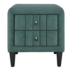 Merax Nightstand Green Modern Upholstered 2 Drawers Velvet Bedside End Table with Knobs for for Kids Women Men