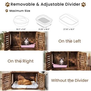 Recaceik Cat Litter Box Enclosure with Cat Tree, Hidden Cat Washroom Furniture with Divider, Wooden Cat House with Platform, Scratching Post and Soft Plush Perch, Indoor Pet Cabinet,Rustic Brown