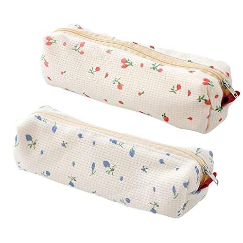 MOZXIRZ 2 Pcs Cute Pencil Case/ Pouch, Pencil Bag/Case Holder Floral Pen Holder Cosmetic Makeup Bag for Women (2Pcs Soft Flower)