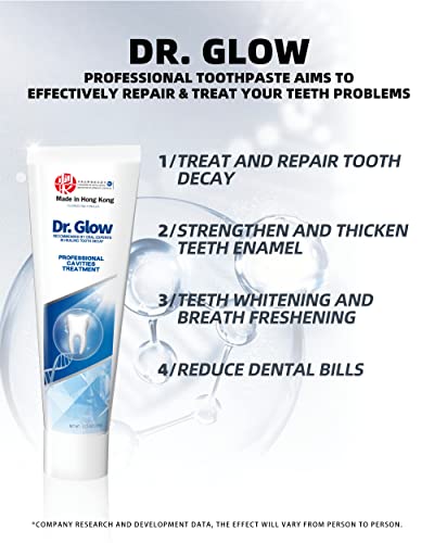 Dr. Glow Adult Cavity Repair Toothpaste, Fluoride Free Enamel Repair Tooth Taste for Teeth Remineralizing, Hydroxyapatite Toothpaste for Tooth Decay Repair, Cavity Reversing Anticavity, Minty 3.52oz