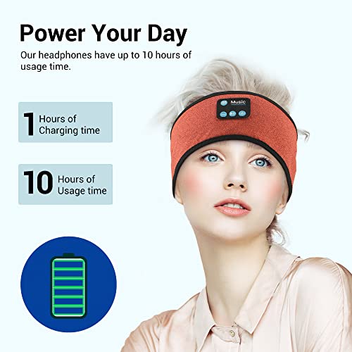 Headband Headphones, Bluetooth 5.3 Sports Headband Wireless Sleep Headphones with Ultra-Thin HD Stereo Speakers Perfect for Sleeping/Workout/Jogging/Yoga/Insomnia/Air Travel/Meditation (Orange)