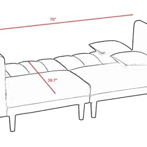 Cotoala Catalina Convertible Futon Sofa Bed, Modern Velvet Tufted Upholstered Loveseat Folding Couch with 2 Pillows and Metal Legs, Adjustable Backrest and Detachable Armrests, Pink