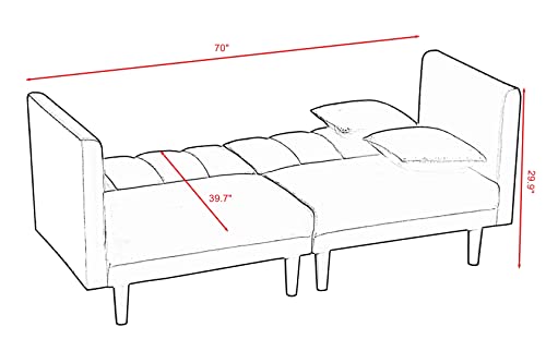 Cotoala Catalina Convertible Futon Sofa Bed, Modern Velvet Tufted Upholstered Loveseat Folding Couch with 2 Pillows and Metal Legs, Adjustable Backrest and Detachable Armrests, Pink