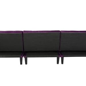 Velvet Convertible Sectional Sofa Bed Sleeper with Reversible Chaise and Pillows Comfy Velvet Fabric L-Shaped Reversible Reclining Sofa with 3 Seats and Pillows (Purple)