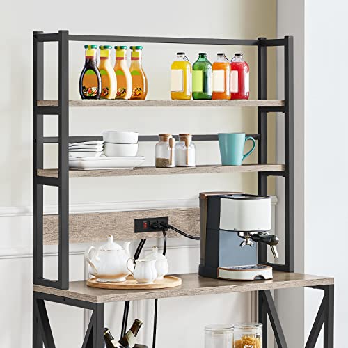 Yaheetech 5-Tier Bakers Rack with Power Outlet, Microwave Stand Utility Storage Shelf with Metal Frame, Industrial Kitchen Rack Coffee Bar with Adjustable Feet, 35.5 x 16 x 64.5, Gray