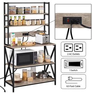 Yaheetech 5-Tier Bakers Rack with Power Outlet, Microwave Stand Utility Storage Shelf with Metal Frame, Industrial Kitchen Rack Coffee Bar with Adjustable Feet, 35.5 x 16 x 64.5, Gray