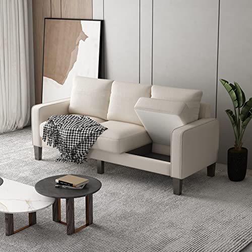 LUMISOL 75" Modern Upholstered 3-Seater Sofa with Track Arm, Linen Upholstered Sofa Couch with Solid Wood Legs for Living Room, Apartment (Beige)