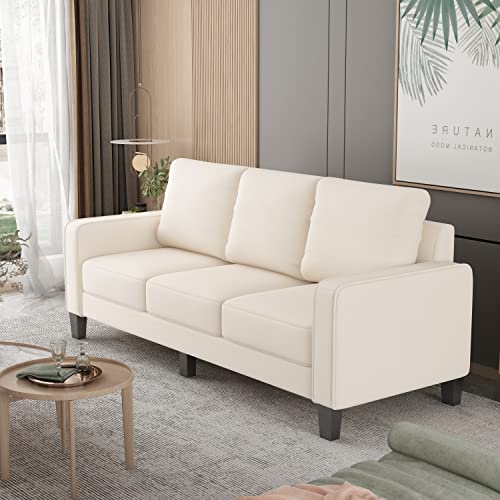 LUMISOL 75" Modern Upholstered 3-Seater Sofa with Track Arm, Linen Upholstered Sofa Couch with Solid Wood Legs for Living Room, Apartment (Beige)