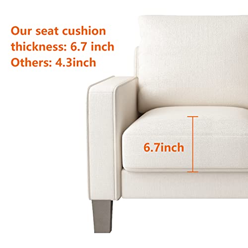 LUMISOL 75" Modern Upholstered 3-Seater Sofa with Track Arm, Linen Upholstered Sofa Couch with Solid Wood Legs for Living Room, Apartment (Beige)