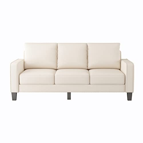 LUMISOL 75" Modern Upholstered 3-Seater Sofa with Track Arm, Linen Upholstered Sofa Couch with Solid Wood Legs for Living Room, Apartment (Beige)