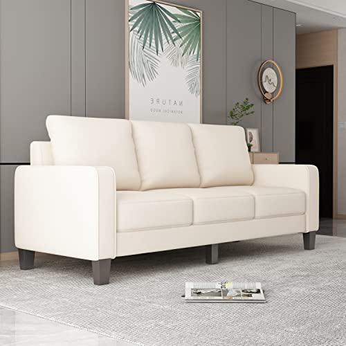 LUMISOL 75" Modern Upholstered 3-Seater Sofa with Track Arm, Linen Upholstered Sofa Couch with Solid Wood Legs for Living Room, Apartment (Beige)