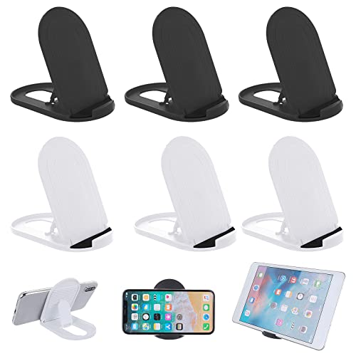 TIESOME 6 Pcs Foldable Phone Holder, Universal Oval Shaped Adjustable Mobile Phone Holder Portable Multi-Angle Desktop Holder Compatible with Tablets Smartphones (3 Black,3 White)