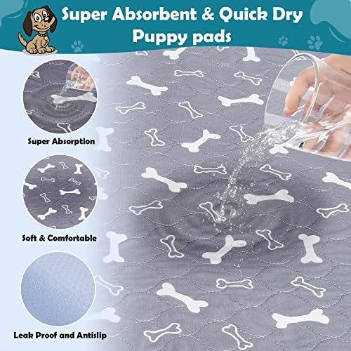 Yohaoupty Washable Puppy Dog Pee Pad, 2 Pack Waterproof Puppy Pads Non-Slip Pet Training Pads Fast Drying Reusable Whelping Training Mat for Dog Bed Mat Dog Playpen Car Travel - Grey, 16” x 24”