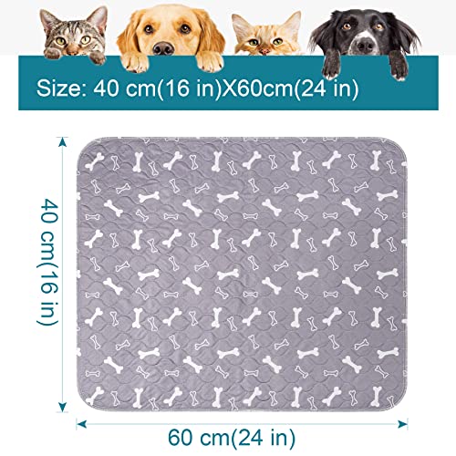 Yohaoupty Washable Puppy Dog Pee Pad, 2 Pack Waterproof Puppy Pads Non-Slip Pet Training Pads Fast Drying Reusable Whelping Training Mat for Dog Bed Mat Dog Playpen Car Travel - Grey, 16” x 24”