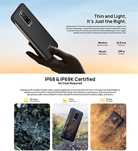 Ulefone Armor 17 Pro 2023 Rugged Smartphone Unlocked, MTK G99 13GB+256GB Android 12 Cell Phone, 108MP AI Camera, 6.58" FHD+, 5180mAh Wireless Charge, Dual SIM 4G Rugged Phone, NFC GPS OTG FM Black