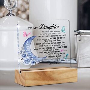 Daughter Gift From Mom, to My Daughter Wherever Your Journey in Life Desk Decor Moon Acrylic Desk Plaque Sign with Wood Stand Home Office Table Desk Sign Keepsake