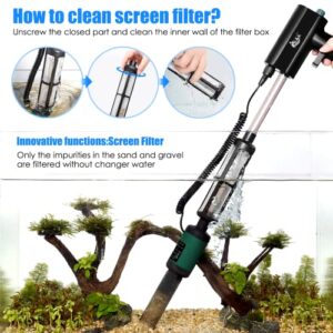 AQQA Aquarium Rechargeable Gravel Cleaner,Energy Saving Fish Tank Siphon Vacuum Cleaner,Adjustable Flow Rate,Portable Automatic Water Changer,Remove Dirt Wash Sand Water Circulation Filter 6W 210GPH