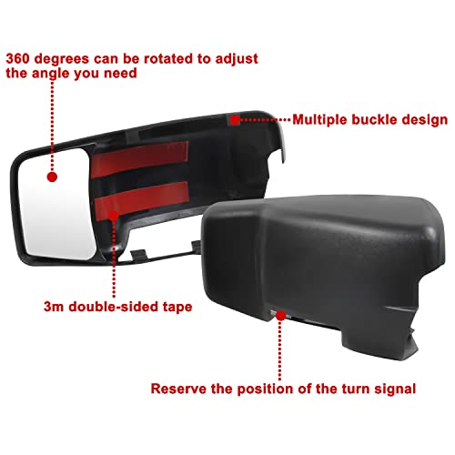 Clip On Mirror Extension for Ram 1500, KEWISAUTO Snap & Zap Towing Side Mirror Extensions Towing Clip on Exterior Rearview Mirror Extend Cover for 2009-2017 Dodge Ram 1500 2500 3500 Accessories